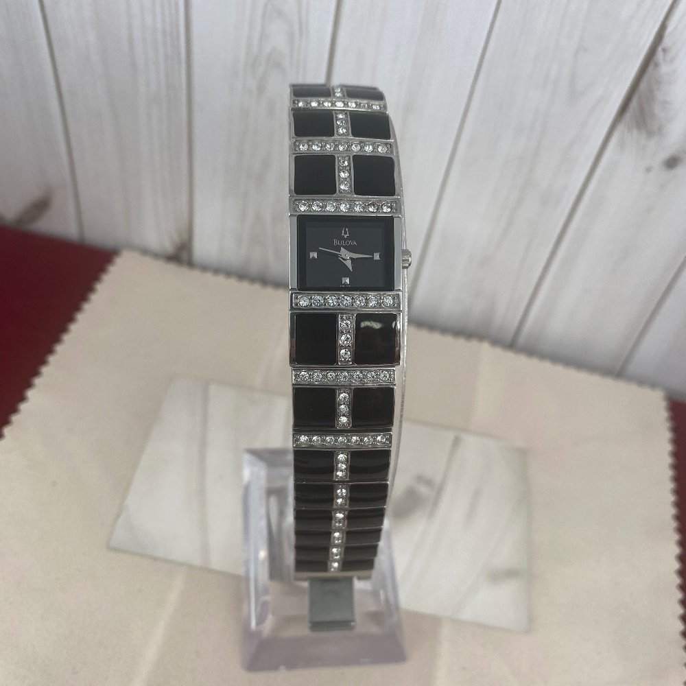 Bulova Cocktail Watch Stainless Steel with Black Onyx Tiles & Swarovski Crystals